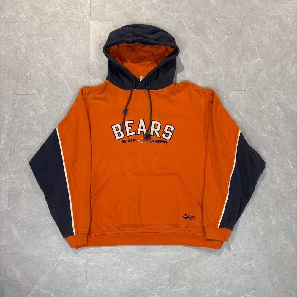 Reebok Chicago Bears NFL Hoodie Mens Large Orange Navy Colorblock Pullover 8058A